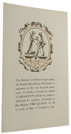 Item #010276 THE NONESUCH PRESS begins again . . . a Coronation edition of SHAKESPEARE in 4...