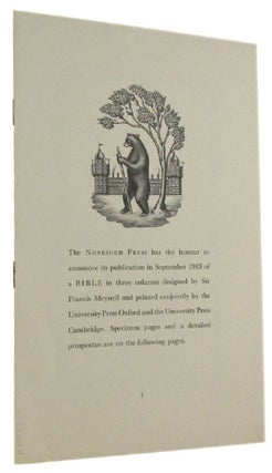 Item #010277 THE NONESUCH PRESS HAS THE HONOUR TO ANNOUNCE ITS PUBLICATION IN 1963 OF A BIBLE . ....