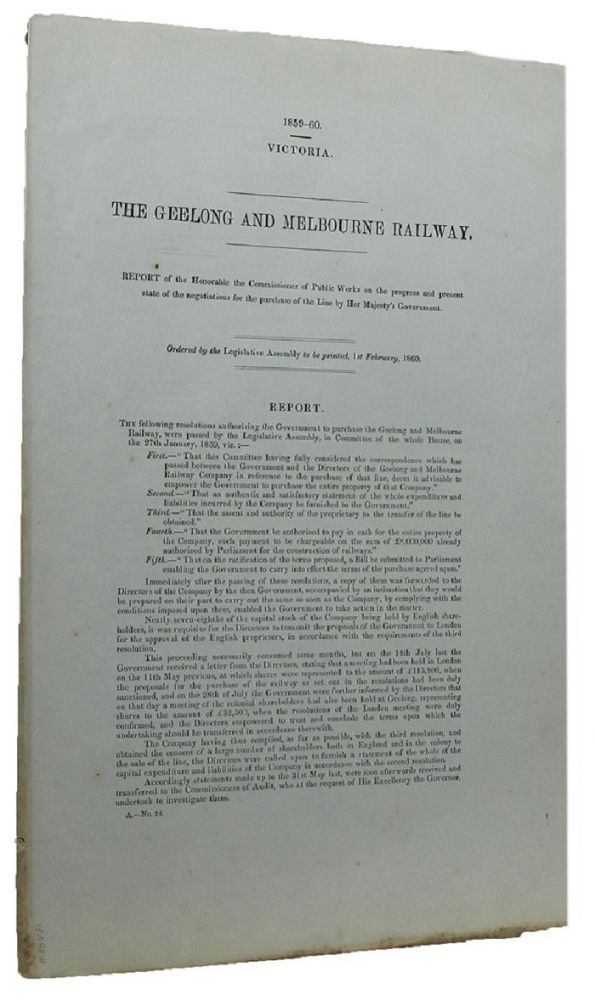 Item #086488 THE GEELONG AND MELBOURNE RAILWAY. Victorian Parliamentary Paper.