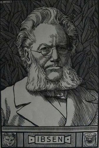 Item #100044 HENRIK IBSEN: 19th century woodcut. Henrik Ibsen, R. Bryden, Artist.