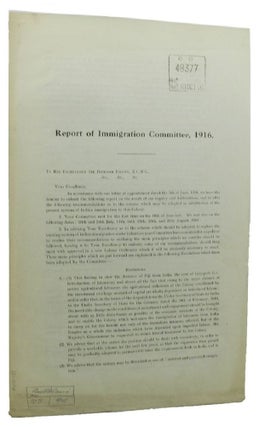 Item #100189 REPORT OF IMMIGRATION COMMITTEE, 1916. Parliamentary Paper Great Britain