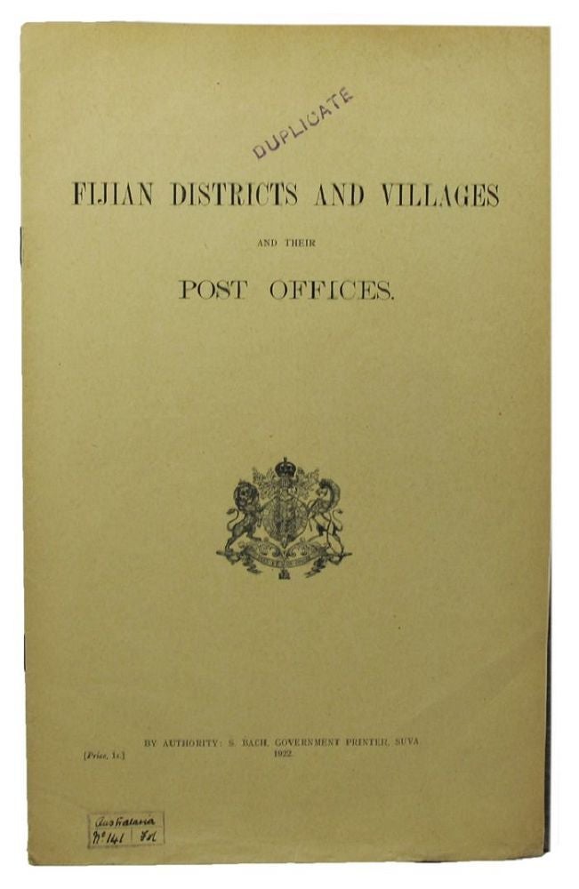 Item #100271 FIJIAN DISTRICTS AND VILLAGES AND THEIR POST OFFICES. Fiji.
