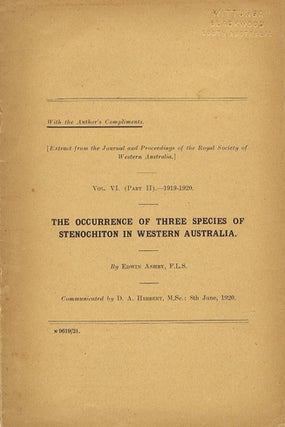 Item #100949 THE OCCURRENCE OF THREE SPECIES OF STENOCHITON IN WESTERN AUSTRALIA. Edwin Ashby