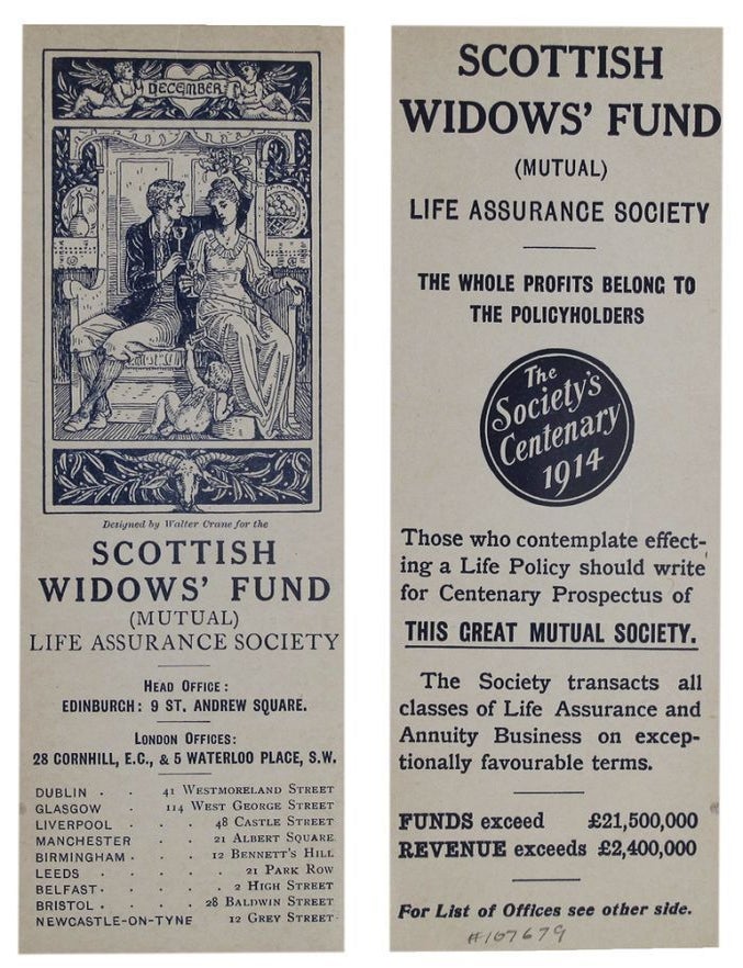 Item #107682 DECEMBER. Issue II(c). The Walter Crane Series of Bookmarkers. Mutual Life Assurance Society Scottish Widows' Fund.