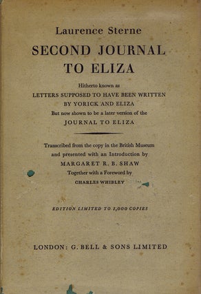 Item #113567 SECOND JOURNAL TO ELIZA. Laurence Sterne