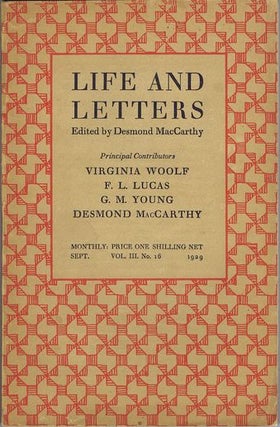 Item #113999 LIFE AND LETTERS. Desmond MacCarthy