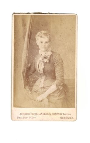 Item #123576 19th CENTURY STUDIO PHOTOGRAPH OF UNIDENTIFIED WOMAN. O'Shannessy Johnstone, Melbourne Company Limited.