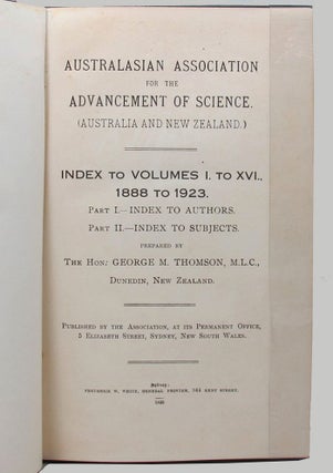 Item #125271 AUSTRALASIAN ASSOCIATION FOR THE ADVANCEMENT OF SCIENCE. The Hon. George M. Thomson