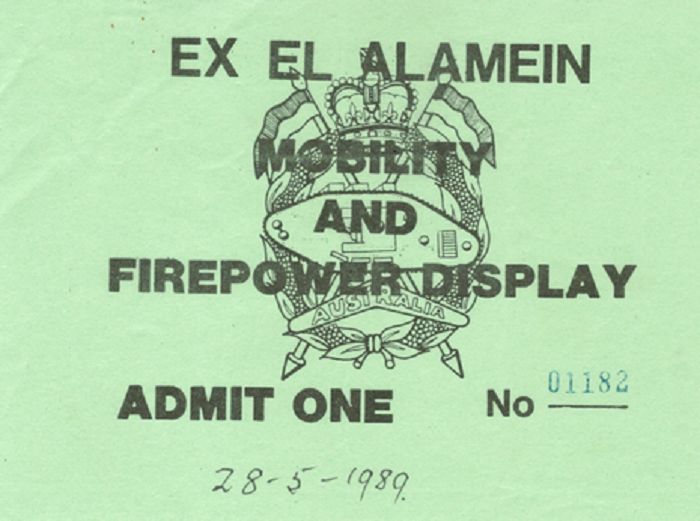 Item #132184 EX EL ALAMEIN MOBILITY AND FIREPOWER DISPLAY. Ex El Alamein admission ticket.