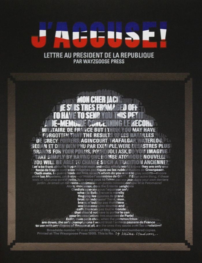 Item #135195 J'ACCUSE. Wayzgoose Broadside No. 10.