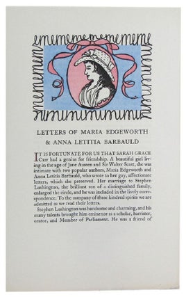 Item #141202 LETTERS OF MARIA EDGEWORTH AND ANNA LETITIA BARBAULD. Golden Cockerel Press...