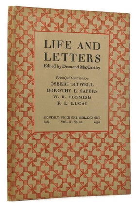 Item #148937 LIFE AND LETTERS: Vol. IV, No. 20, January 1930. Desmond MacCarthy