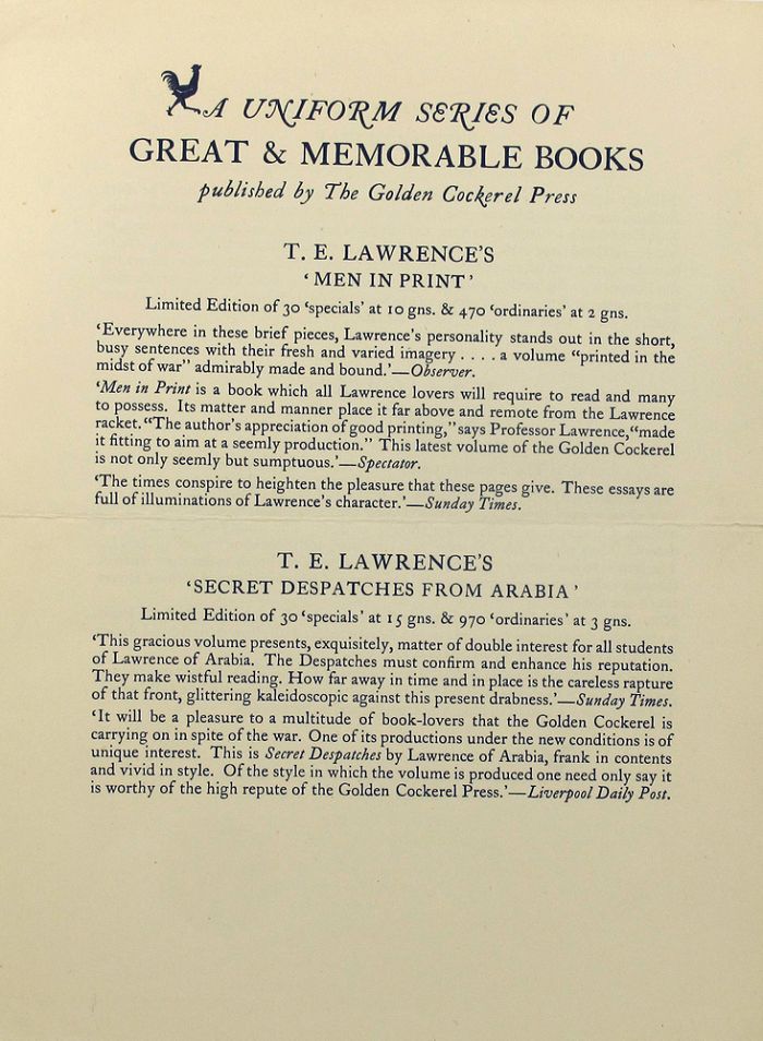Item #158494 A UNIFORM SERIES OF GREAT & MEMORABLE BOOKS published at The Golden Cockerel Press. Golden Cockerel Press Catalogue LXVIII.