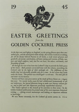 Item #158559 1945 EASTER GREETINGS FROM THE GOLDEN COCKEREL PRESS. Golden Cockerel Press...