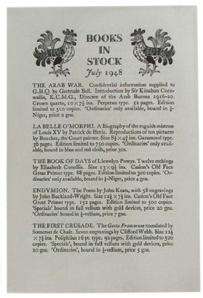Item #158562 BOOKS IN STOCK July 1948. Golden Cockerel Press Catalogue LXXXI iv