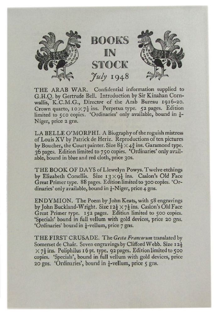 Item #158562 BOOKS IN STOCK July 1948. Golden Cockerel Press Catalogue LXXXI iv.