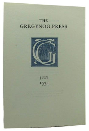 Item #162442 THE GREGYNOG PRESS July 1934. The Gregynog Press Prospectus