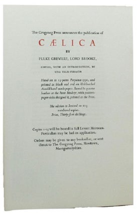 Item #162444 The Gregynog Press announces the publication of CAELICA by Fulke Greville, Lord...