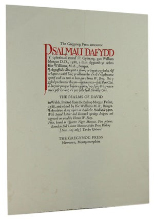 Item #162470 The Gregynog Press announce PSALMAU DAFYDD . . The Gregynog Press Prospectus