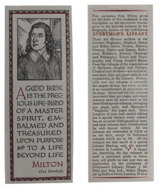 Item #162645 EVERYMAN'S LIBRARY BOOKMARKER: MILTON. J. M. Dent, Sons Ltd