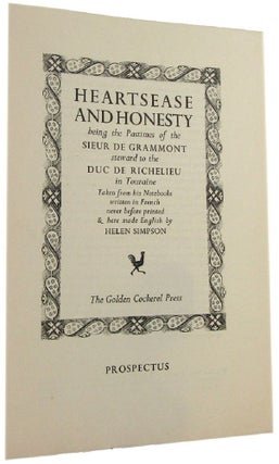 Item #164302 HEARTSEASE AND HONESTY: being the Pastimes of the Sieur de Grammont steward to the...