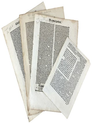 Item #169411 FOUR INCUNABLE LEAVES FROM 1483 TO 1496, Paris and Strasbourg. Fifteenth Century...