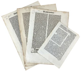 Item #169411 FOUR INCUNABLE LEAVES FROM 1483 TO 1496, Paris and Strasbourg. Fifteenth Century...