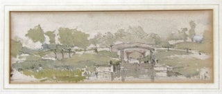 BRIDGE OVER A CANAL: original watercolour over pencil, unsigned.