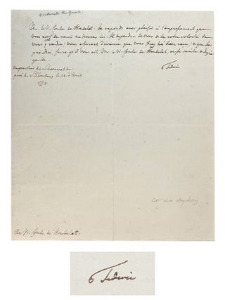 Item #173569 AUTOGRAPH LETTER, in French, signed 'Federic', to Vicomte de Houdelot:....