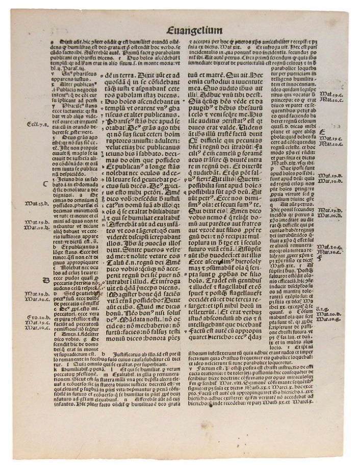 Item #177075 INCUNABLE LEAF FROM THE BIBLE IN LATIN PRINTED BY ANTON KOBERGER, Nuremberg, circa 1487. Anton Koberger, Printer.