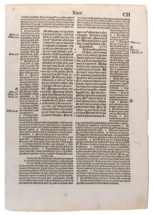 INCUNABLE LEAF FROM THE BIBLE IN LATIN PRINTED BY ANTON KOBERGER, Nuremberg, circa 1487.