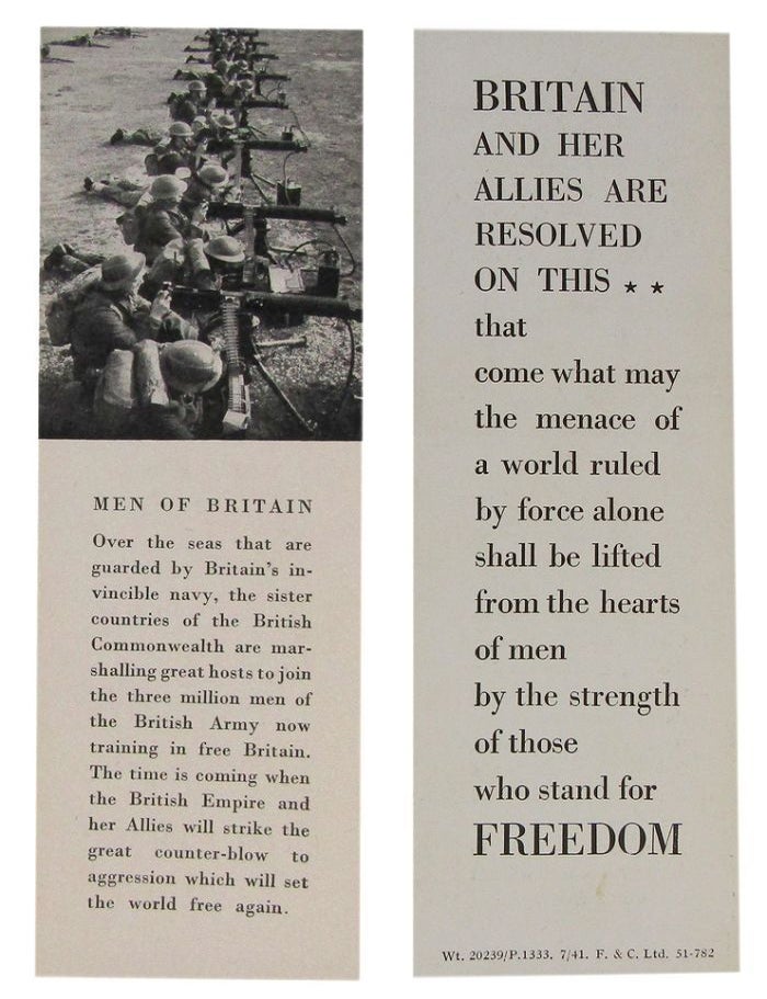 Item #178189 OFFICIAL WORLD WAR II BOOKMARKER (July, 1941). World War II bookmarker.