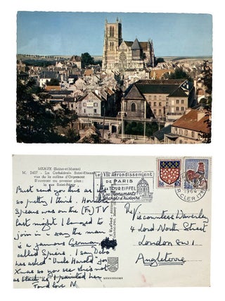 Item #179342 AUTOGRAPH POSTCARD, to Ava, Viscountess Waverley:. Nancy Mitford