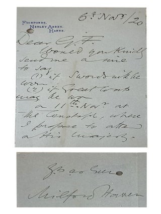 Item #179353 AUTOGRAPH LETTER, signed, to Capt. Sir Brian Godfrey Fausset, Equerry to the King:....