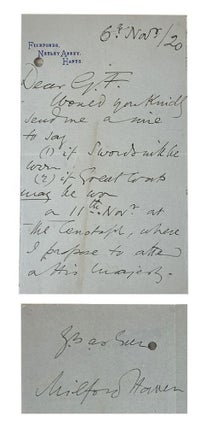 Item #179353 AUTOGRAPH LETTER, signed, to Capt. Sir Brian Godfrey Fausset, Equerry to the King:....
