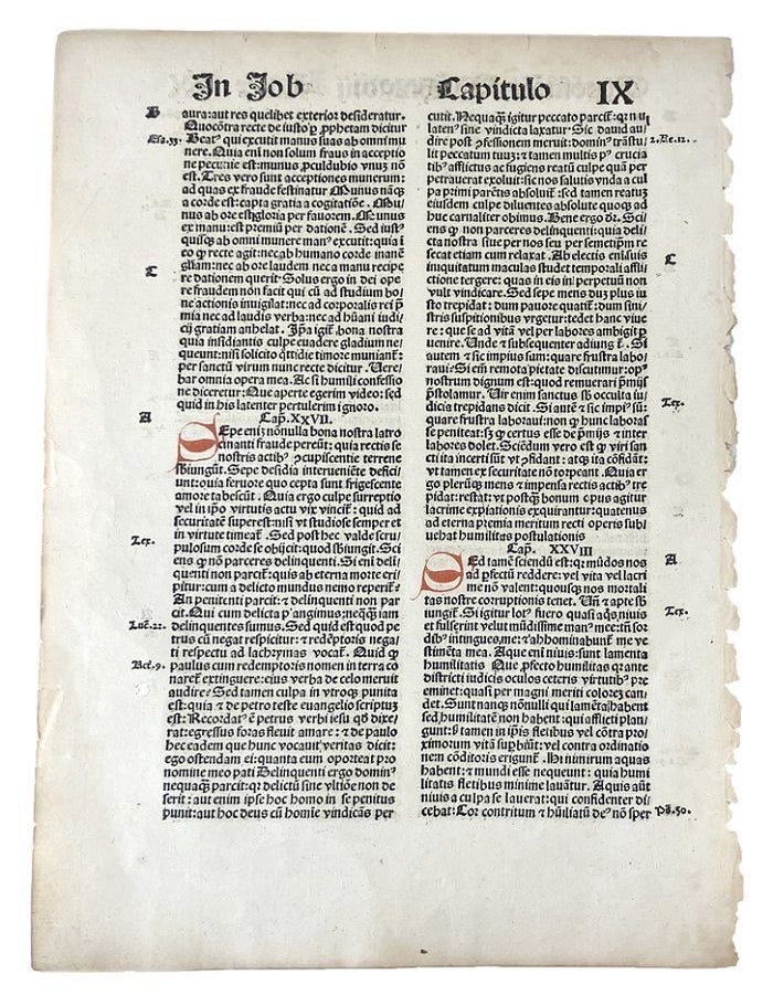 Item #179738 SWISS INCUNABLE LEAVES: Two incunable leaves printed in Basle in 1494 and 1496. Printing specimens.
