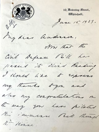 TWO AUTOGRAPH LETTERS, one from Neville Chamberlain, signed, and one from Sir Horace Wilson, signed, both to Sir John Anderson: