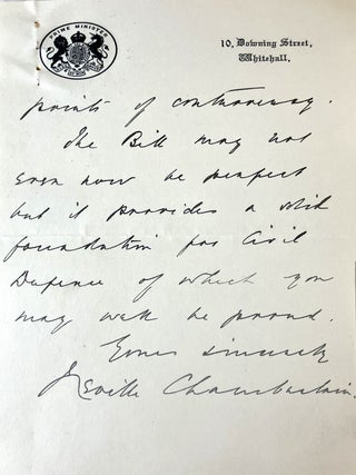 TWO AUTOGRAPH LETTERS, one from Neville Chamberlain, signed, and one from Sir Horace Wilson, signed, both to Sir John Anderson: