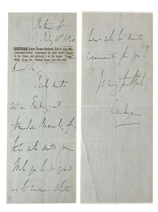Item #184549 AUTOGRAPH LETTER, signed, to an unknown correspondent:. James Thomas Brudenall...