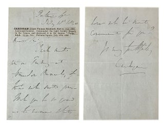 Item #184549 AUTOGRAPH LETTER, signed, to an unknown correspondent:. James Thomas Brudenall...