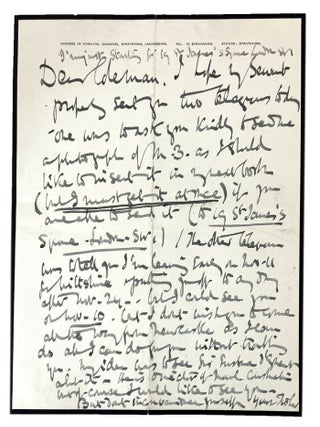 Item #184552 AUTOGRAPH LETTER, signed 'John', to Frederic Coleman:. Lord John Fisher,...