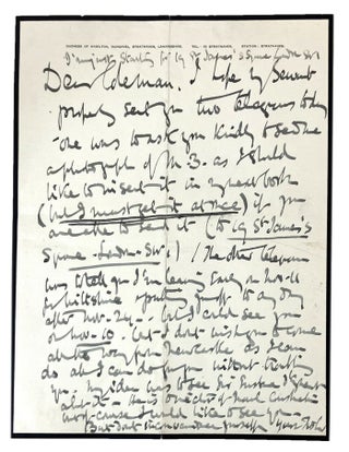 Item #184552 AUTOGRAPH LETTER, signed 'John', to Frederic Coleman:. Lord John Fisher,...