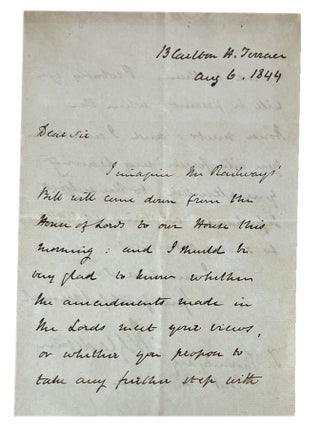 AUTOGRAPH LETTER, signed, to T. Thornely Esq, MP: