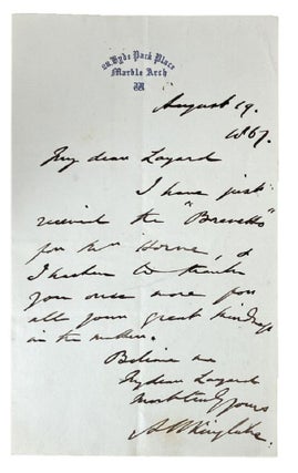 Item #184557 AUTOGRAPH LETTER, signed, to Sir Austen Henry Layard:. A. W. Kinglake
