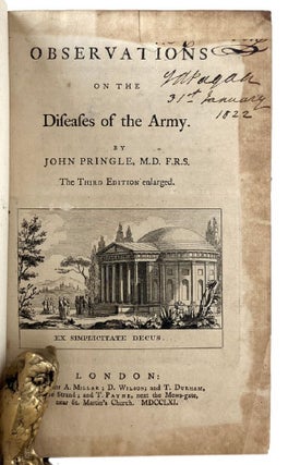 Item #184672 OBSERVATIONS ON THE DISEASES OF THE ARMY. The Third Edition enlarged. John Pringle