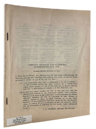 Item #184830 INDECENT ARTICLES AND CLASSIFIED PUBLICATIONS ACT, 1975. Restricted Publications