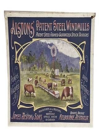 Item #185810 ALSTONS' PATENT STEEL WINDMILLS, Patent Steel-Framed Galvanized Stock Trough,...
